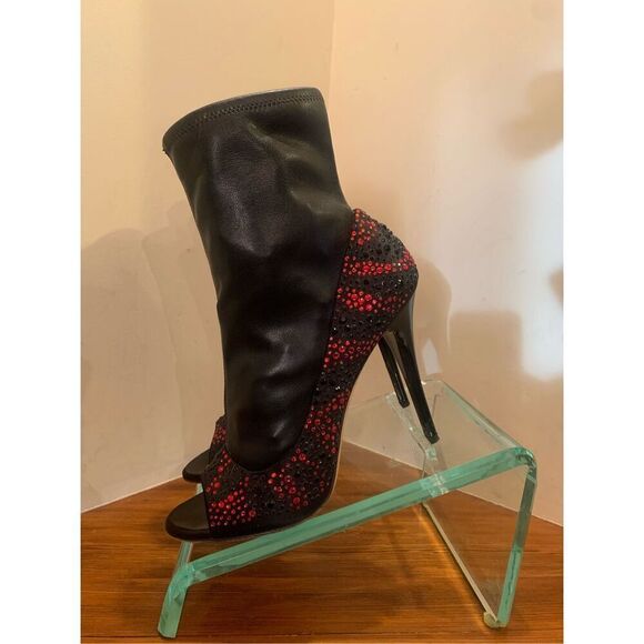 Giuseppe Zanotti Womens Black Red Jewel Encrusted Peep Toe Ankle Bootie Size 39 - Picture 8 of 12